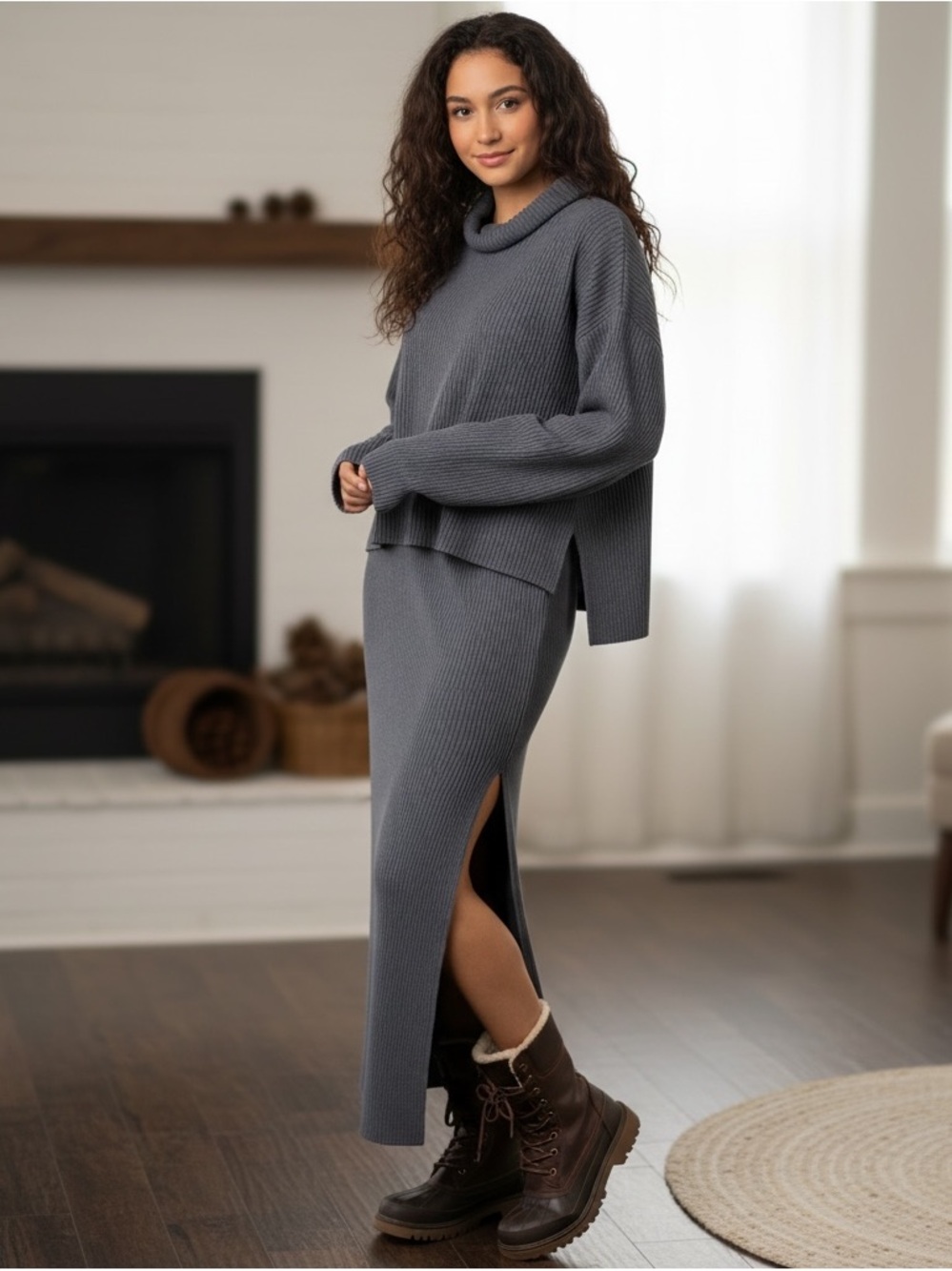 The Drop Teen Charcoal Ribbed Sweater Skirt- NWT